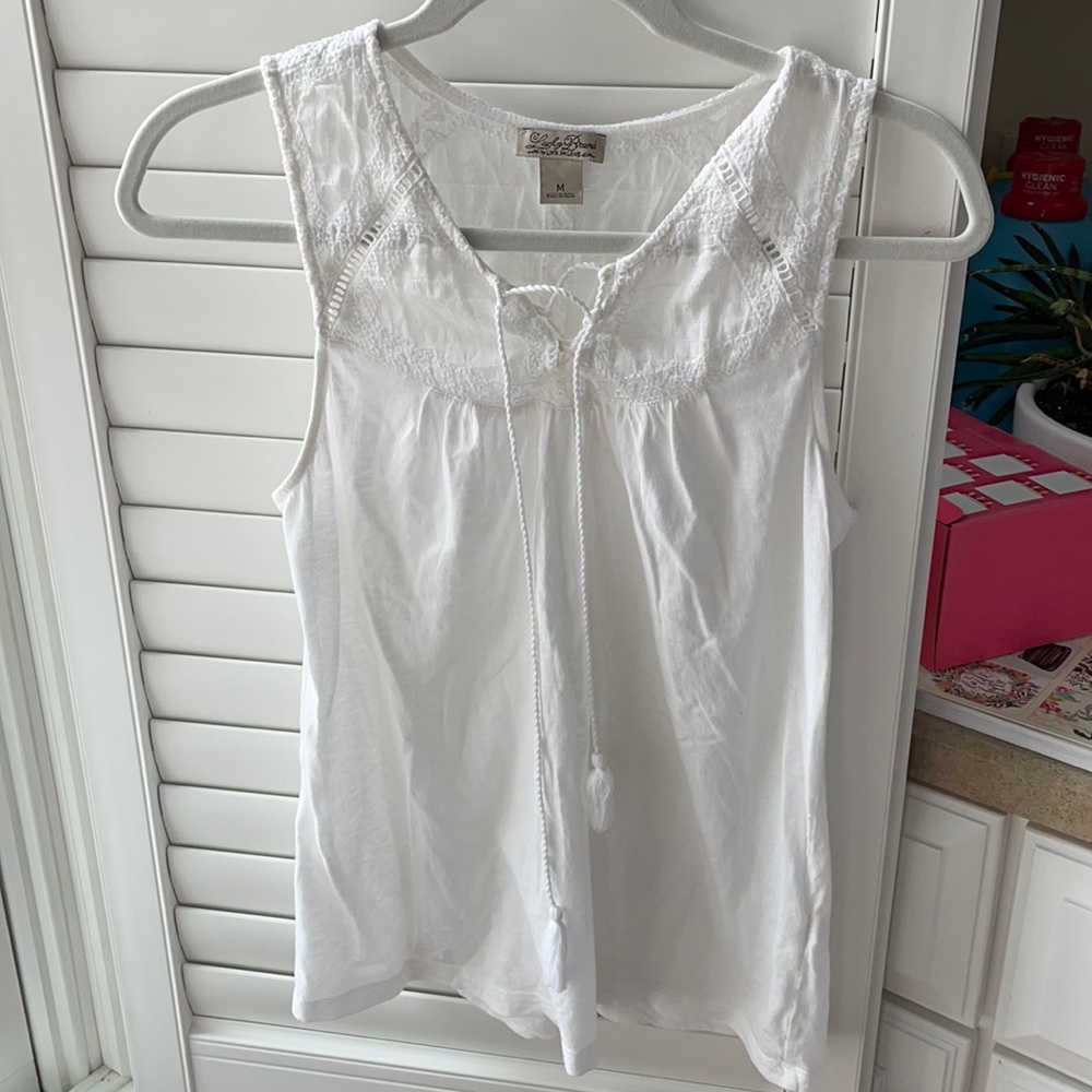 Lucky Brand White Lace-up Blouse